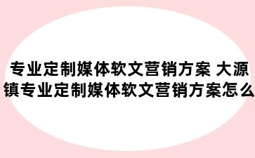 专业定制媒体软文营销方案 大源镇专业定制媒体软文营销方案怎么写